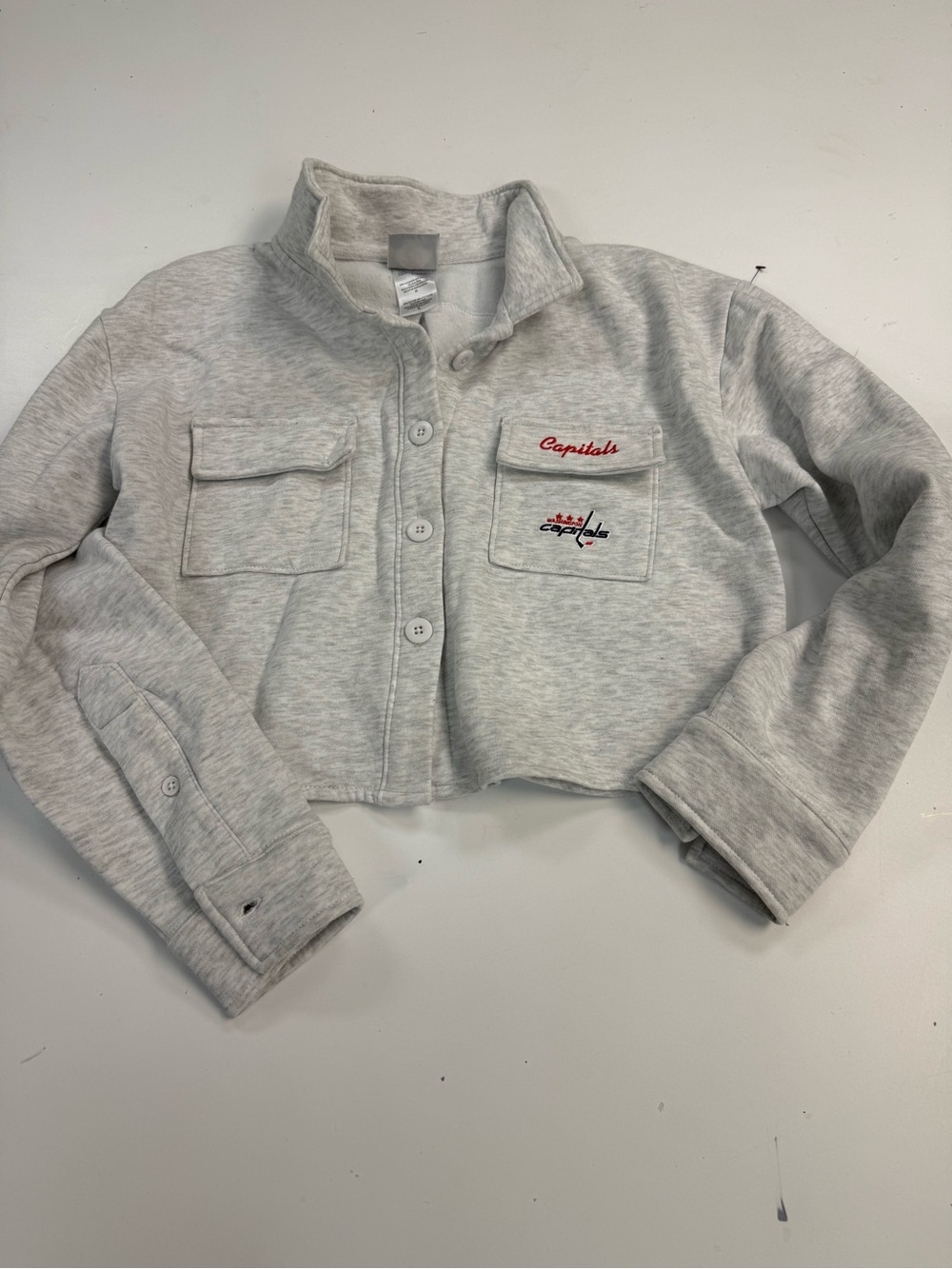 NHL Gray Cropped Button-Up Jacket with Capitals Accent